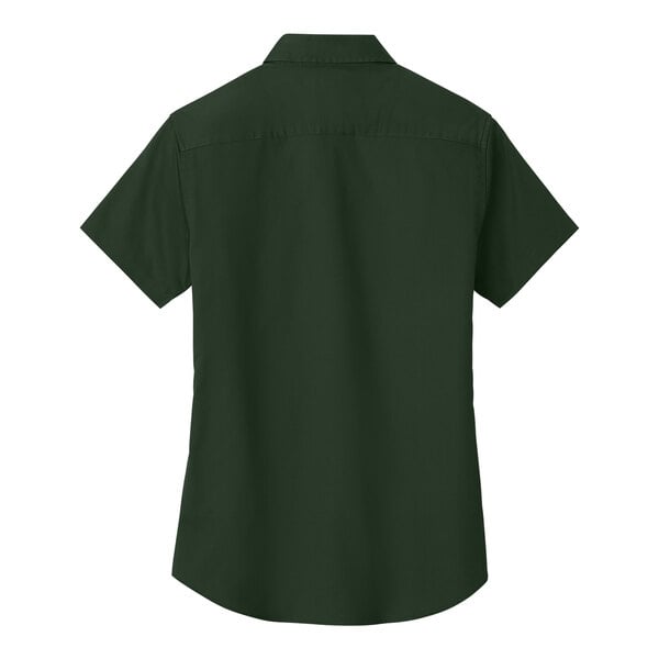 A dark green Port Authority women's short sleeve dress shirt.