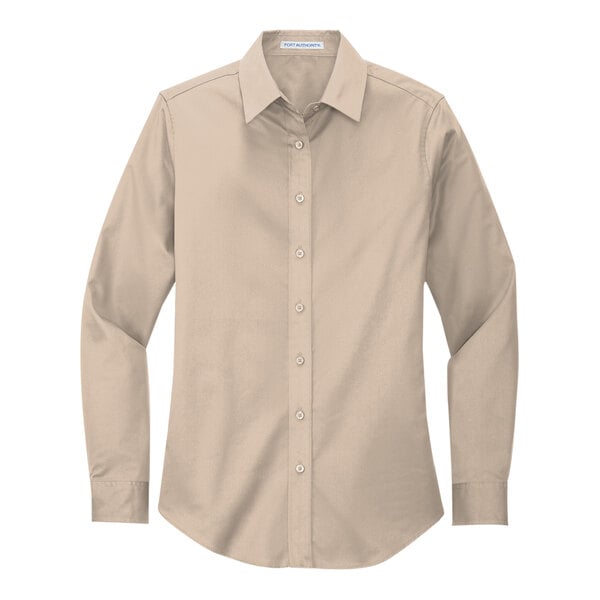 A Port Authority stone long sleeve dress shirt for women.