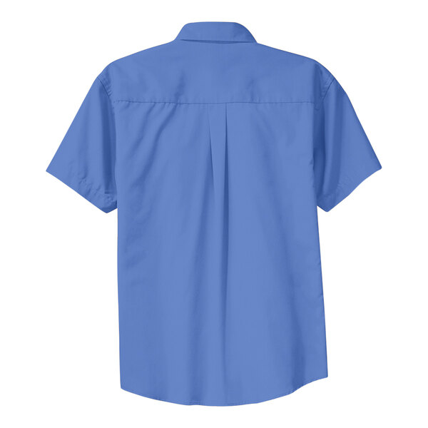 A Port Authority ultramarine blue short sleeve dress shirt.