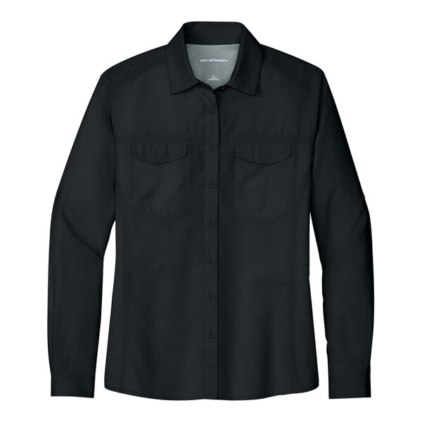 A black Port Authority short sleeve shirt.