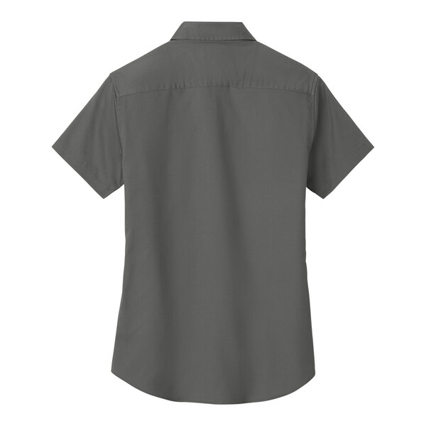 A Port Authority steel gray and light stone short sleeve dress shirt.