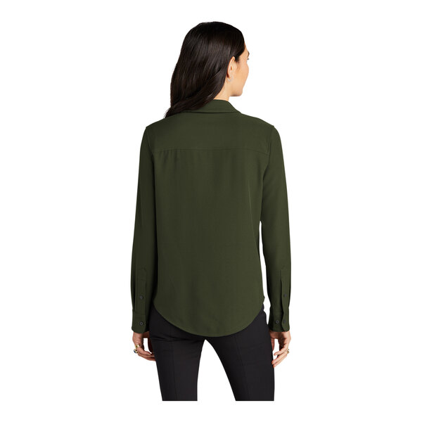 A back view of a Mercer+Mettle women's green long sleeve camp blouse.
