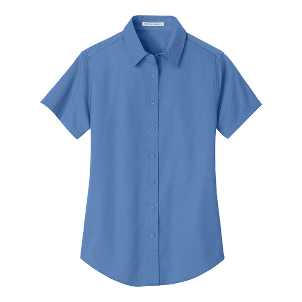 A Port Authority ultramarine blue short sleeve dress shirt for women.