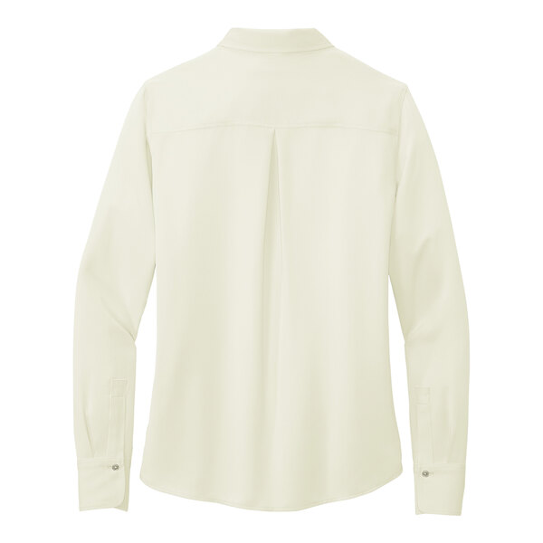 A white Brooks Brothers long sleeve satin blouse with full buttons.