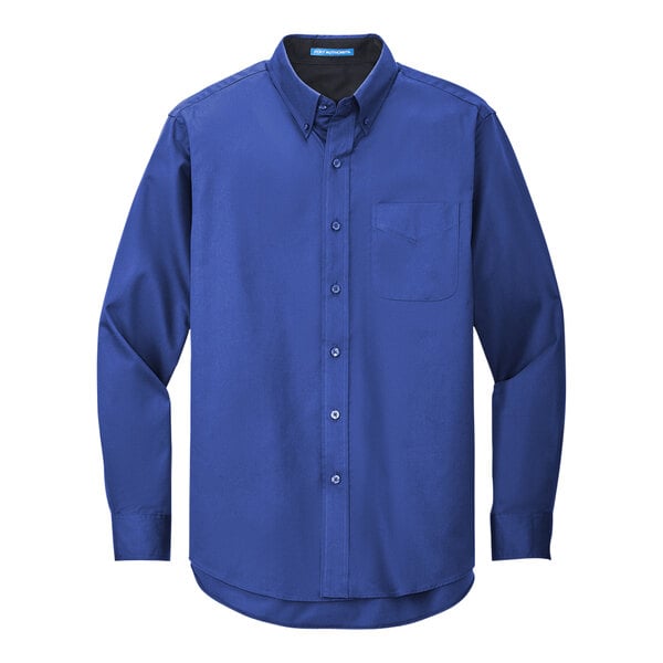 A Port Authority royal blue long sleeve dress shirt with classic navy accents.
