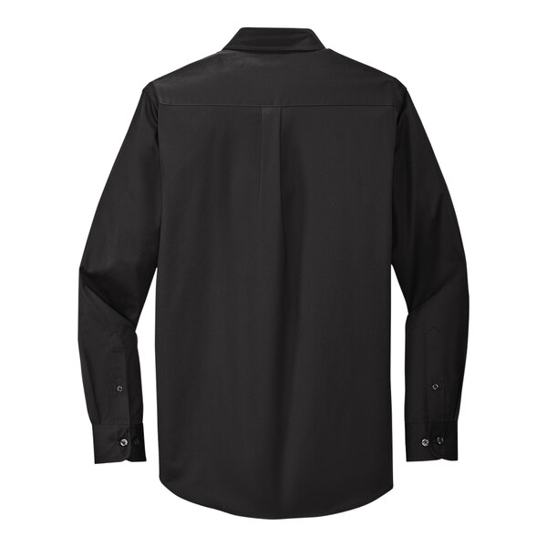 A black Port Authority dress shirt with long sleeves.