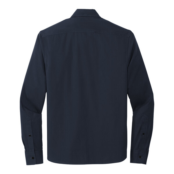 A back view of a Mercer+Mettle night navy long sleeve shirt.