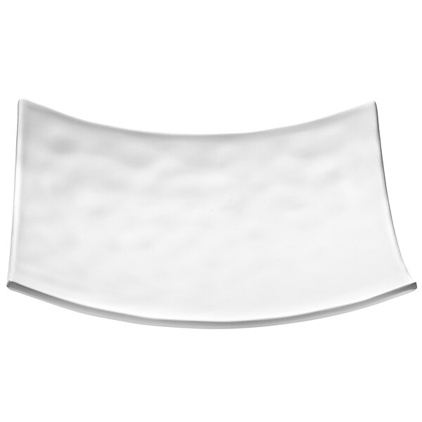 A white square shallow plate with a curved edge.