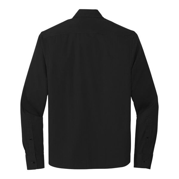 A Mercer+Mettle unisex deep black long sleeve dress shirt.