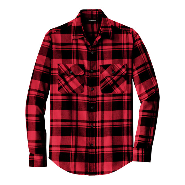 A red and black plaid Port Authority flannel shirt.