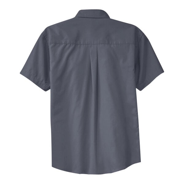 A back view of a Port Authority steel gray and light stone short sleeve dress shirt.