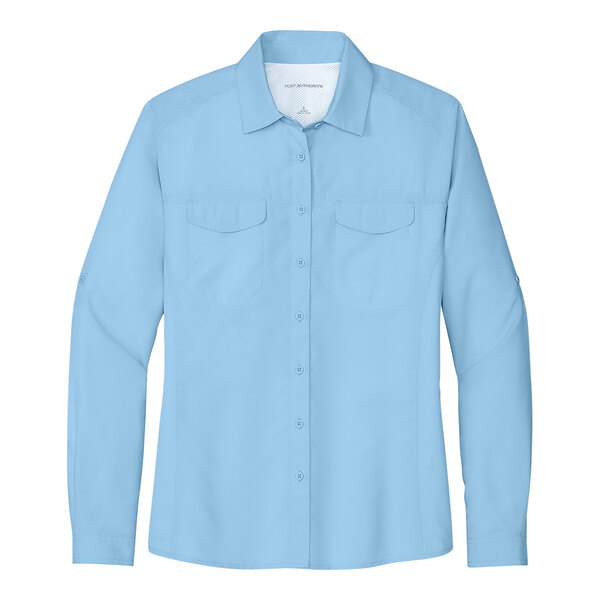A light blue short sleeve shirt by Port Authority.