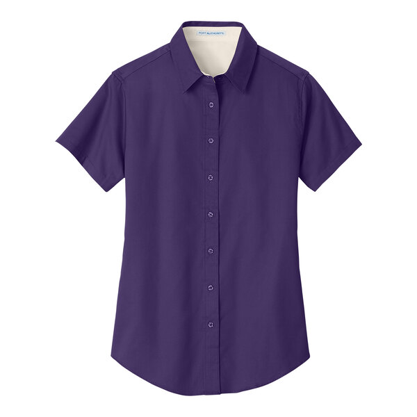 A purple and light stone Port Authority ladies' short sleeve button down dress shirt.