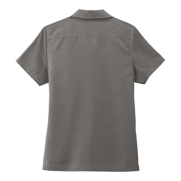 A back view of a women's Port Authority short sleeve staff shirt in graphite.