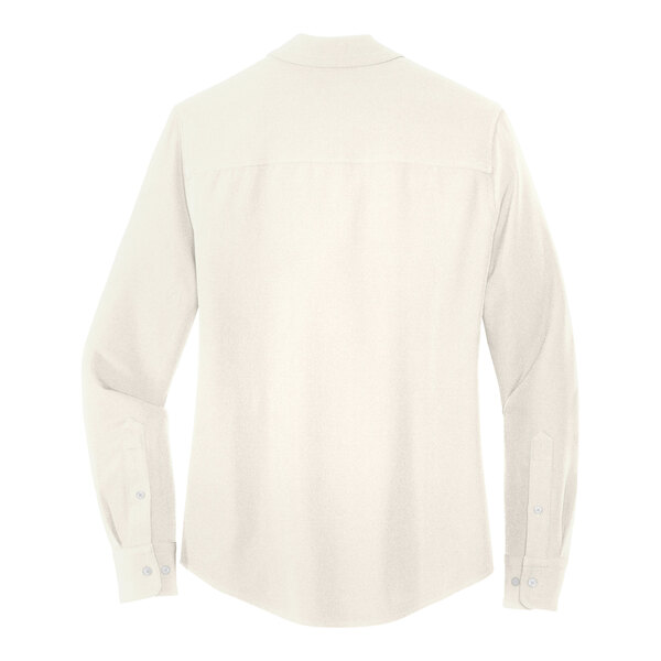 A Mercer+Mettle ivory chiffon long sleeve camp blouse with a close up of a white sock.