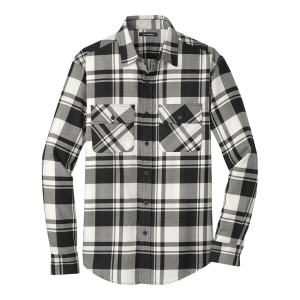 A Port Authority unisex black and white plaid flannel shirt.