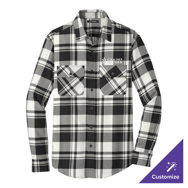 A Port Authority black and white plaid flannel shirt.