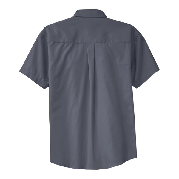 A back view of a Port Authority steel gray and light stone short sleeve dress shirt.