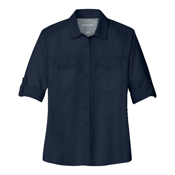 A navy Port Authority short sleeve shirt.