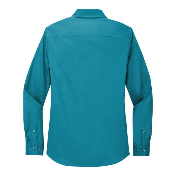 A teal green Port Authority long sleeved dress shirt for women.