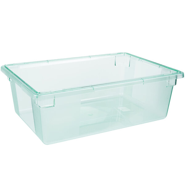 A clear plastic Carlisle food storage box with a lid.