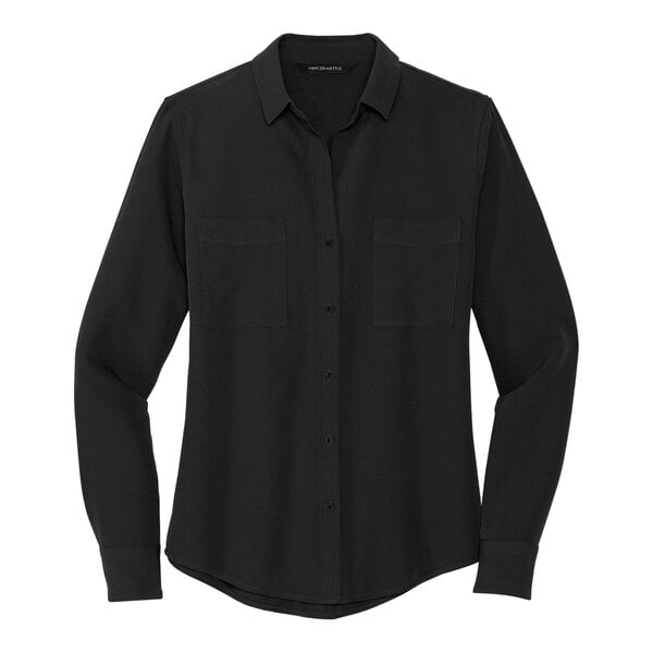 A Mercer+Mettle black long sleeve button down camp blouse.