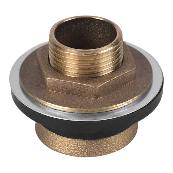 A close-up of a brass and black Dearborn urinal spud washer.