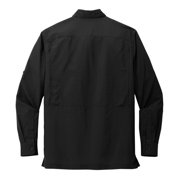 A back view of a black Port Authority long sleeve shirt.