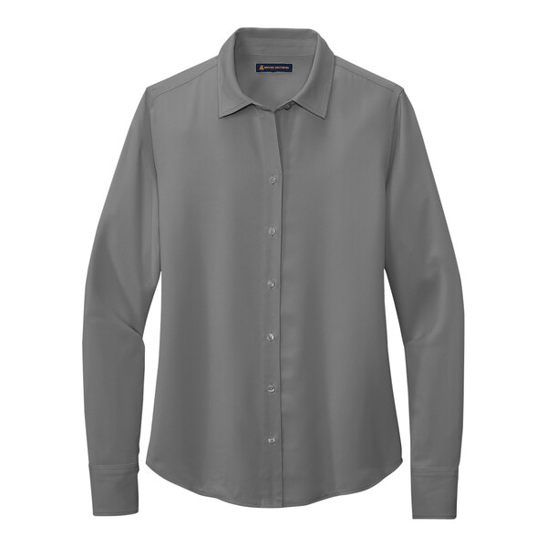 A Brooks Brothers shadow gray long sleeve full-button blouse.