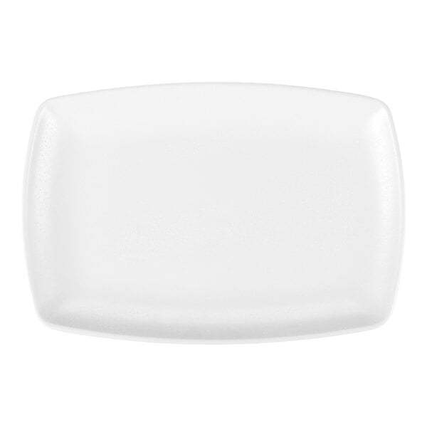 A white rectangular platter with slightly curved edges.