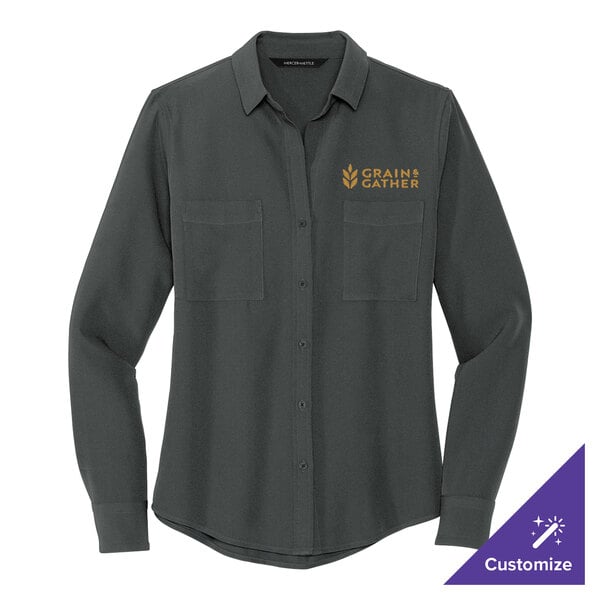 A Mercer+Mettle women's grey long sleeve shirt with an anchor logo on the chest.