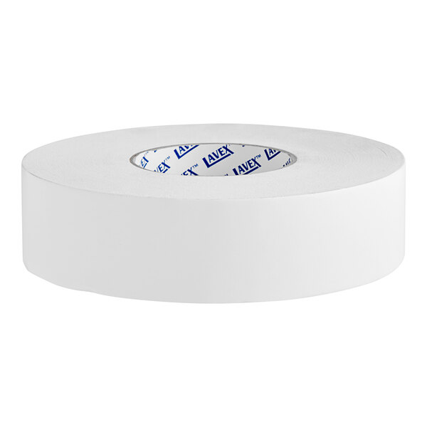 A white roll of Lavex double-sided carpet tape with blue text.