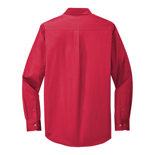 A red Port Authority long sleeve dress shirt.