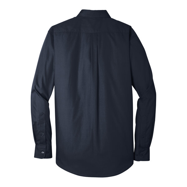 A Port Authority River Blue long sleeve dress shirt with a button down collar.