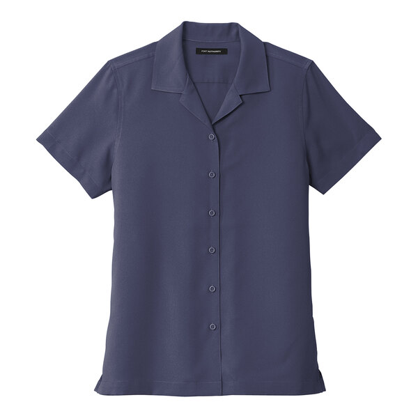 A Port Authority True Navy short sleeve staff shirt for women.