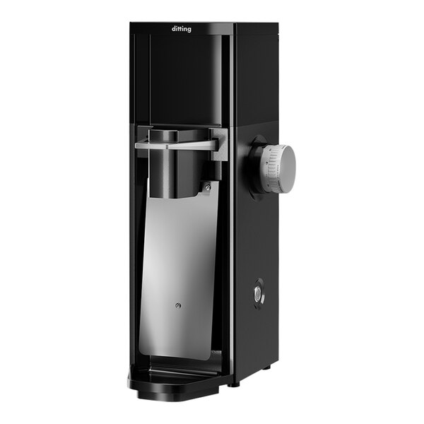 A black and silver Ditting coffee grinder.