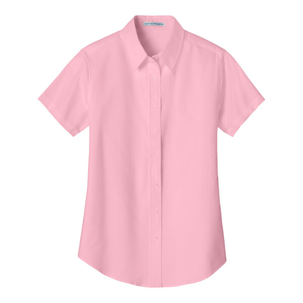 A Port Authority light pink short sleeve dress shirt for women.