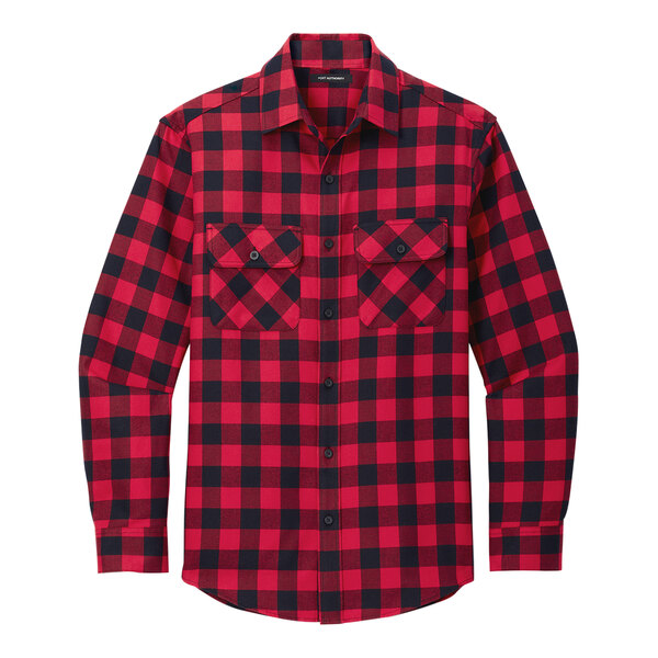 A red and black plaid Port Authority flannel shirt.