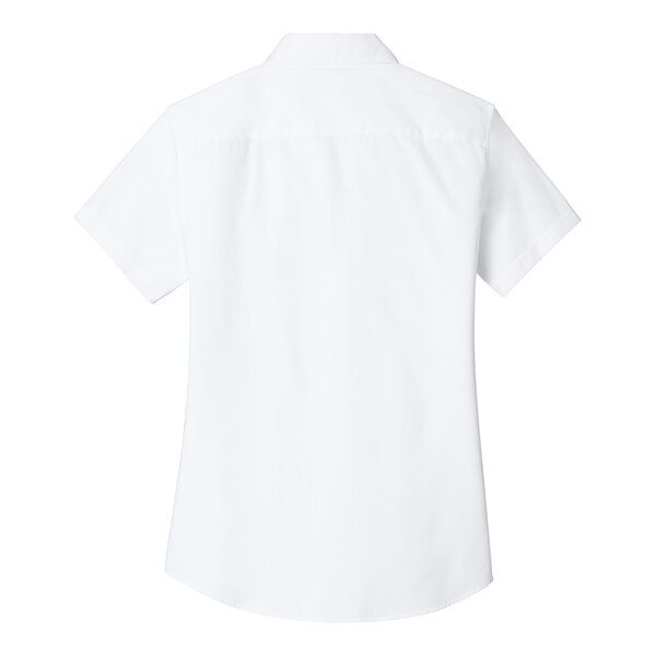 A white Port Authority short sleeve poplin dress shirt.