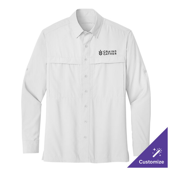 A white Port Authority long sleeve shirt.