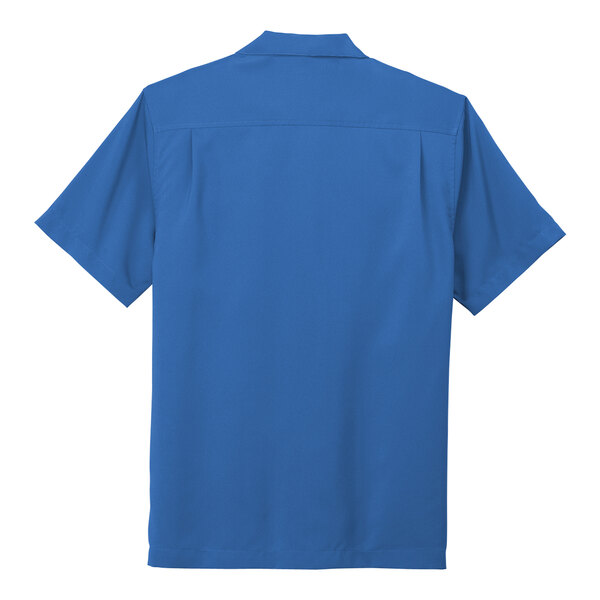 A Port Authority True Blue short sleeved performance staff shirt.