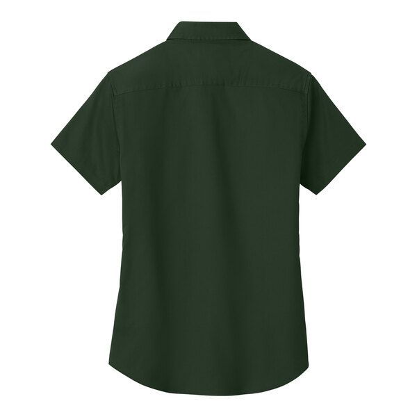 A dark green Port Authority women's short sleeve dress shirt.