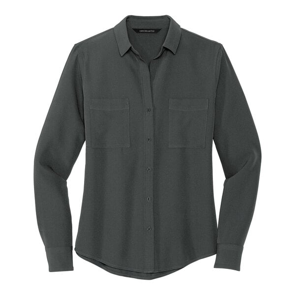 A Mercer+Mettle women's long sleeve gray camp blouse with an anchor design.