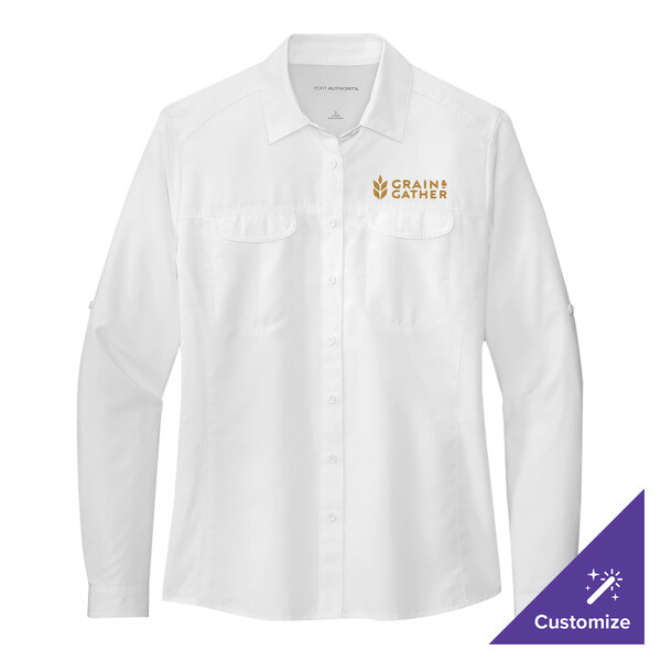 A white Port Authority long sleeve shirt.