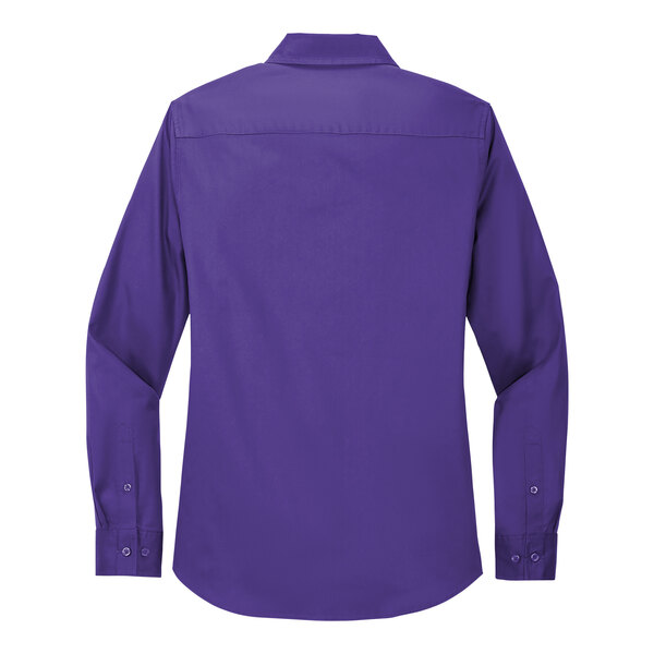 A purple and light stone Port Authority ladies' long sleeve poplin dress shirt.