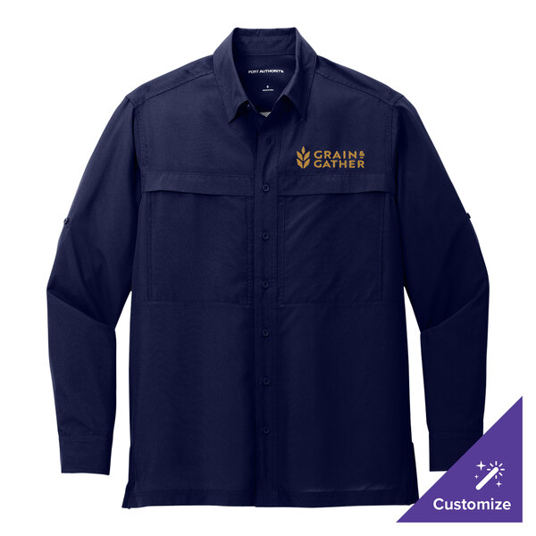 A Port Authority True Navy long sleeve shirt.