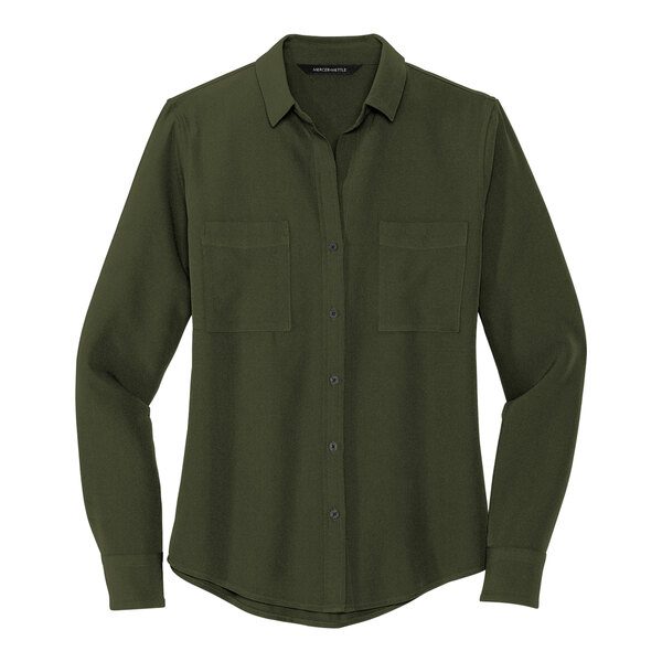 A Mercer+Mettle long sleeve green blouse with a button down front.