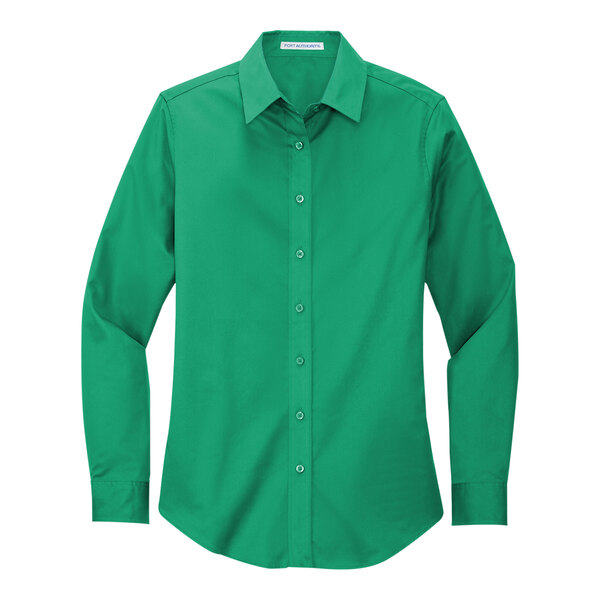 A Port Authority women's Court Green long sleeve dress shirt.