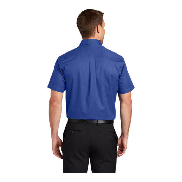 Port Authority S508 unisex short sleeve dress shirt in royal blue and classic navy.