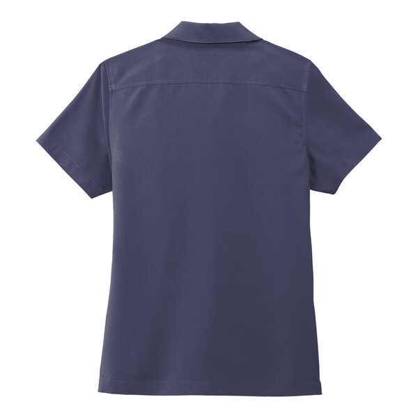 A back view of a Port Authority women's short sleeve navy staff shirt.